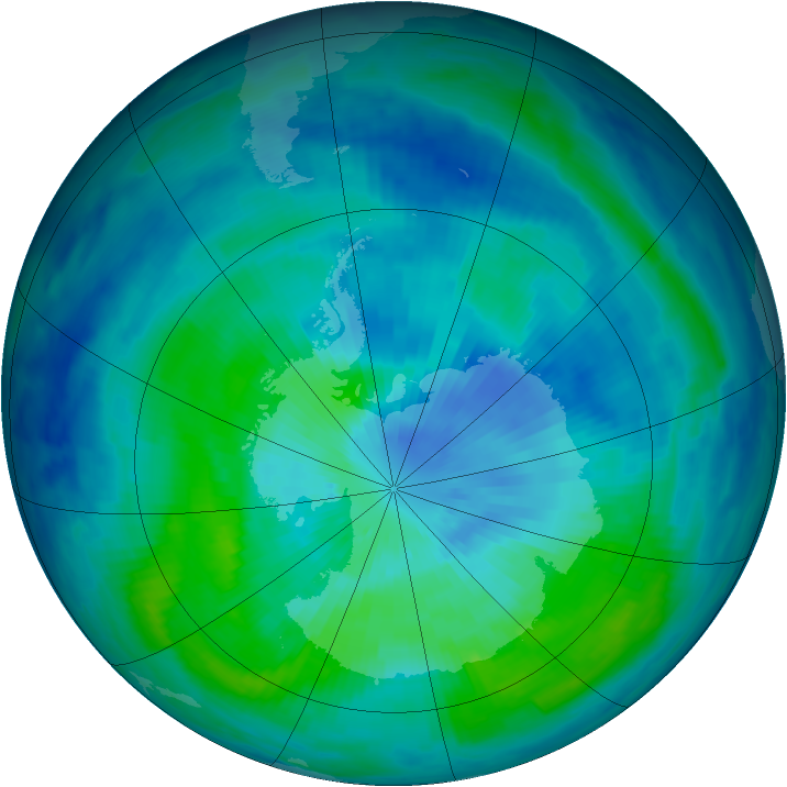 Antarctic ozone map for 19 March 1997